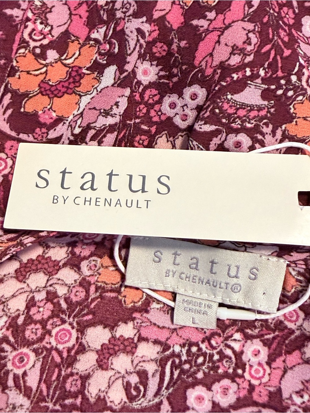 🆕 NWT Chenault | Women’s L | Wine Blush Floral Peasant Top Blouse 3/4 Sleeves - Picture 7 of 8